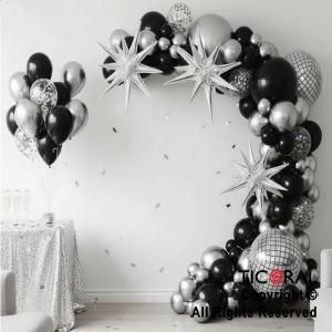 SET DE GLOBOS ARCO XL ESFERA NEGRO Y PLATA LA757 103 UNIDADES